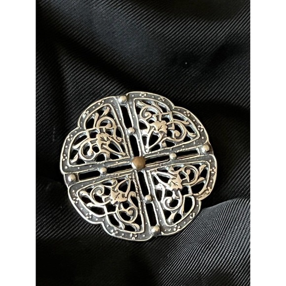 Vintage Steve Stamas Sterling Silver Brooch Pin Round Ornate Openwork Retired - Picture 8 of 12